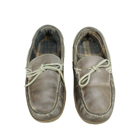 LL Bean Brown Leather Flannel Lined Handsewn Moccasin Slippers Size 11 M - Picture 5 of 9